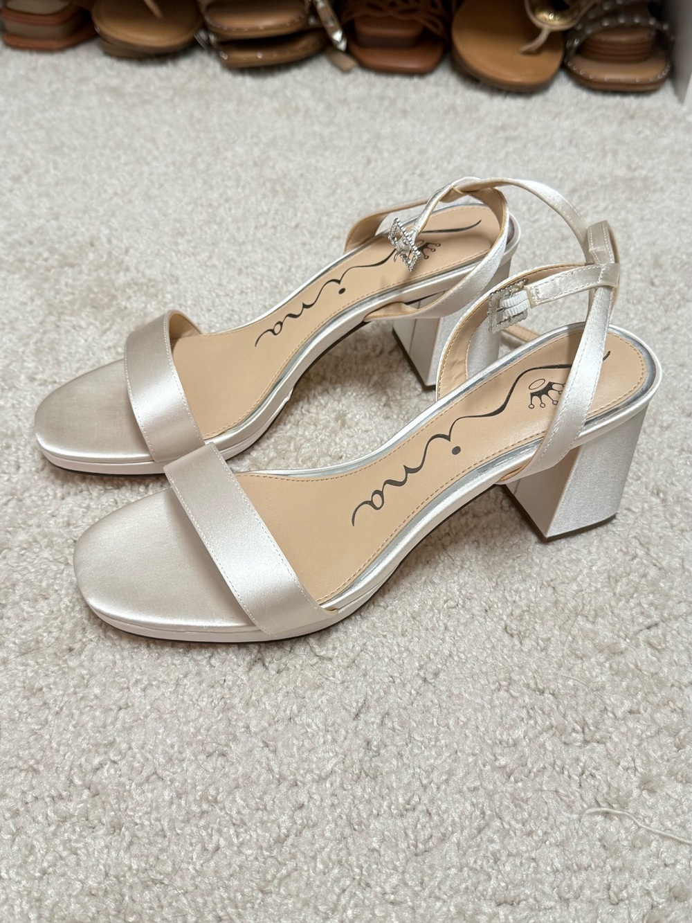 Nina Pearl Satin Block Heel Sandals